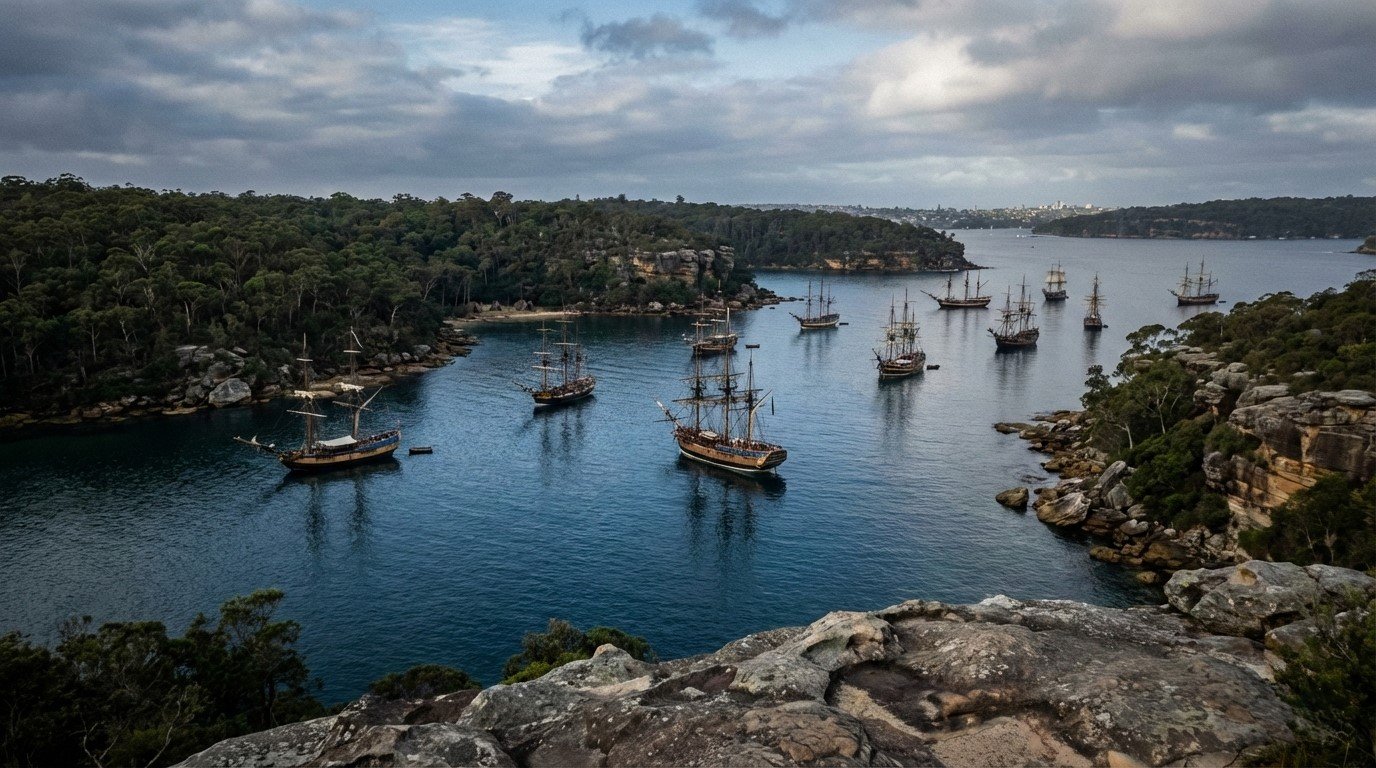 First Fleet arriving at Sydney Harbour